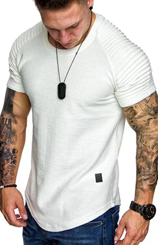 Men's Short Sleeve Muscle Fitted Gym Workout Athletic Tee