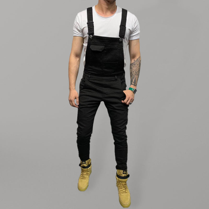 Slim fit men's suspender jeans