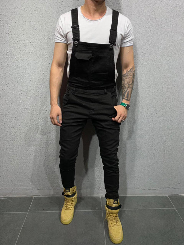 Slim fit men's suspender jeans