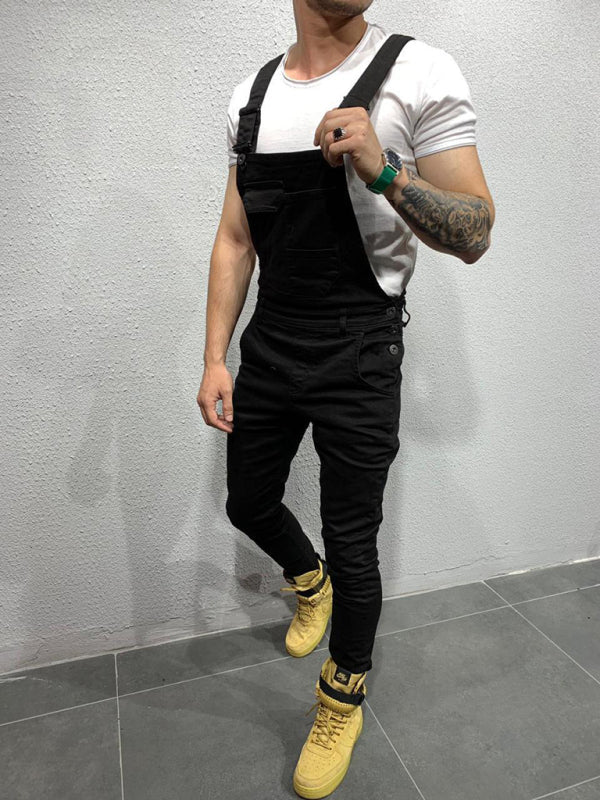 Slim fit men's suspender jeans