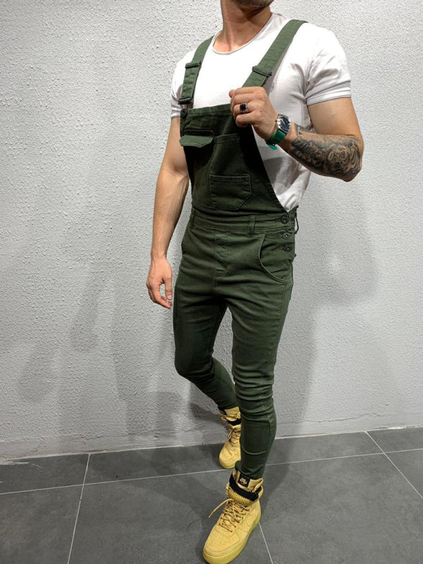Slim fit men's suspender jeans