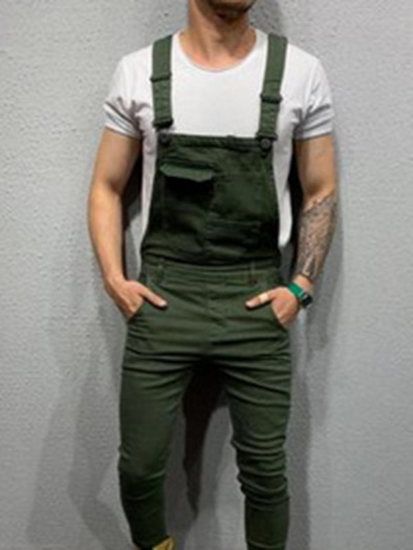 Slim fit men's suspender jeans