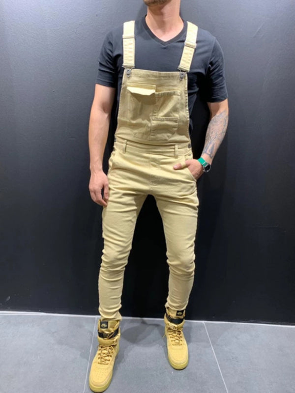 Slim fit men's suspender jeans