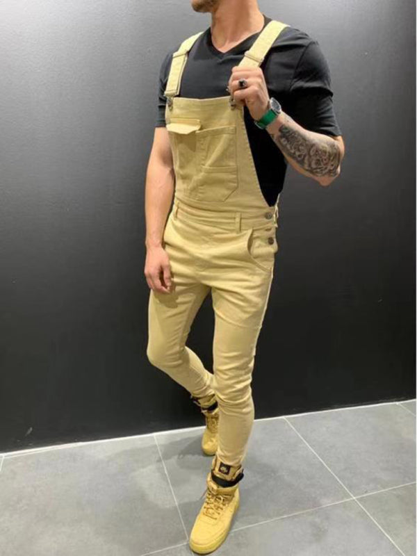 Slim fit men's suspender jeans