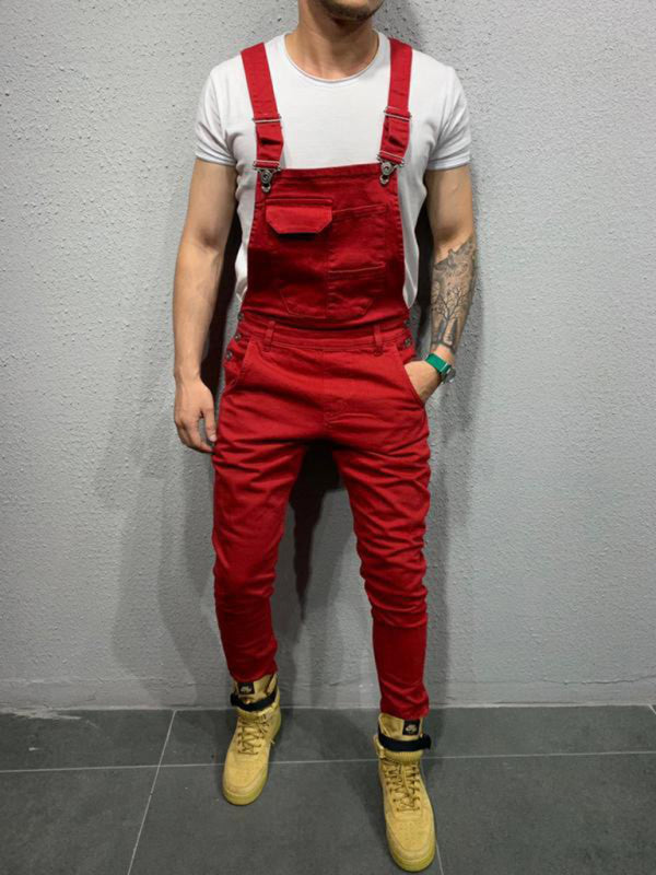 Slim fit men's suspender jeans