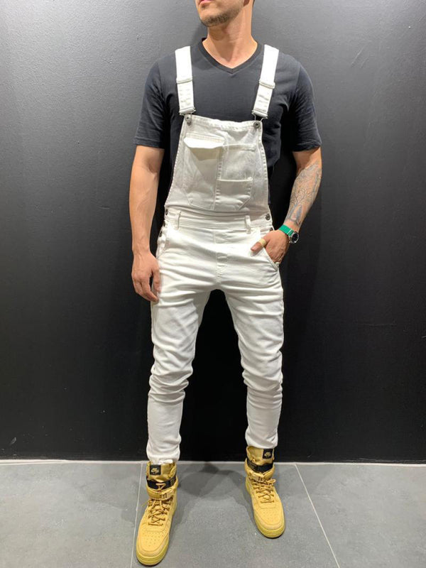 Slim fit men's suspender jeans