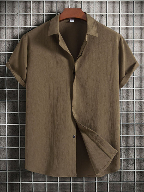 Men's Short Sleeve Loose Solid Color Button Cotton Linen Shirt