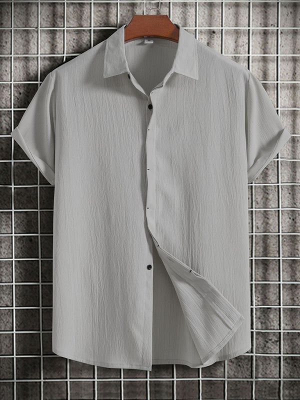 Men's Short Sleeve Loose Solid Color Button Cotton Linen Shirt
