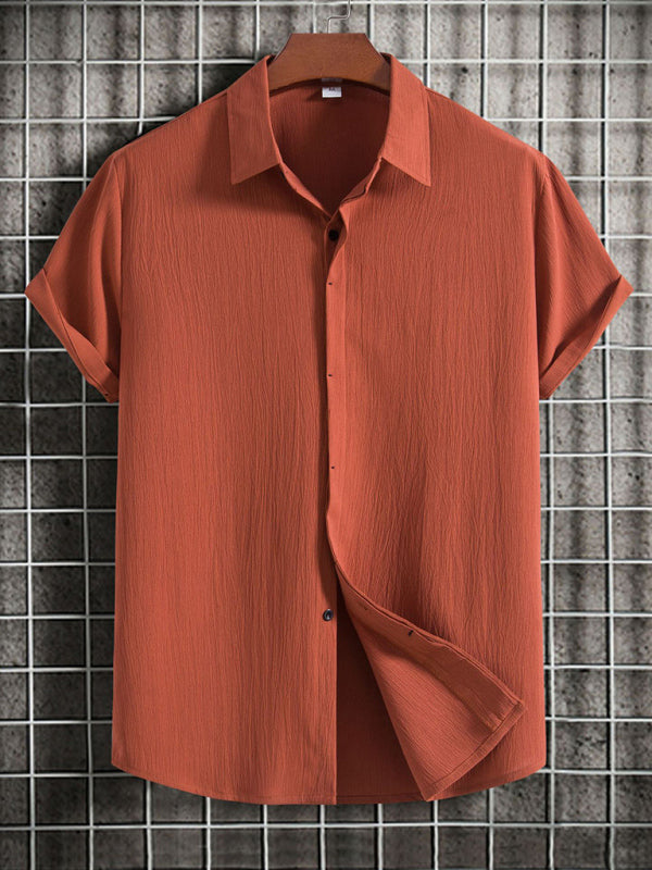 Men's Short Sleeve Loose Solid Color Button Cotton Linen Shirt