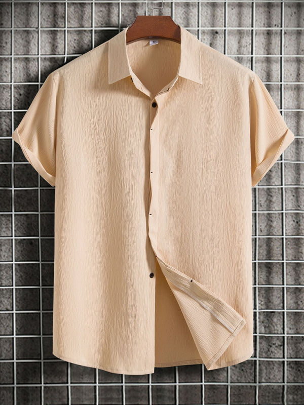 Men's Short Sleeve Loose Solid Color Button Cotton Linen Shirt