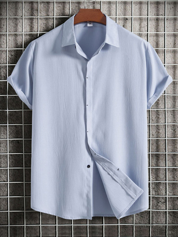 Men's Short Sleeve Loose Solid Color Button Cotton Linen Shirt