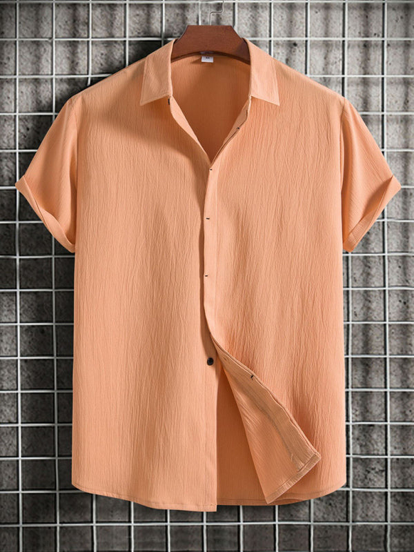 Men's Short Sleeve Loose Solid Color Button Cotton Linen Shirt