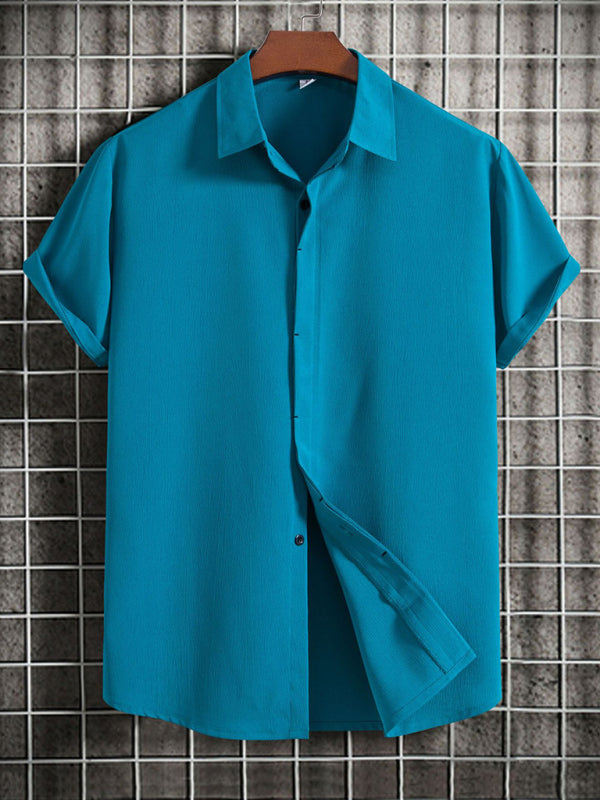 Men's Short Sleeve Loose Solid Color Button Cotton Linen Shirt