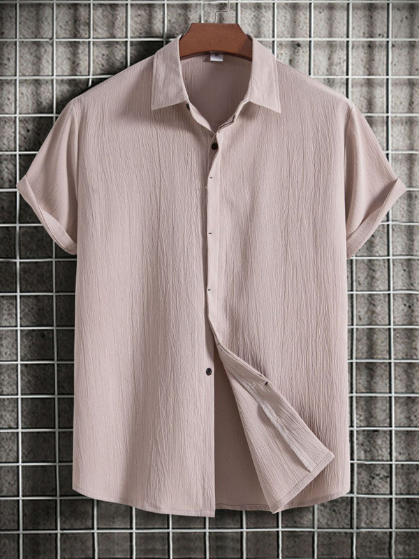 Men's Short Sleeve Loose Solid Color Button Cotton Linen Shirt