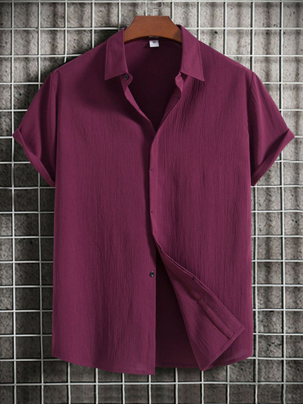 Men's Short Sleeve Loose Solid Color Button Cotton Linen Shirt