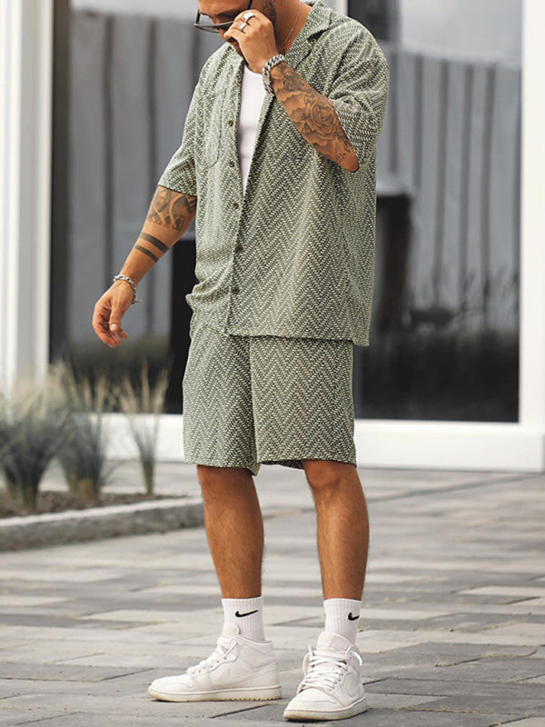 Men's casual short -sleeved shirt & shorts printed set
