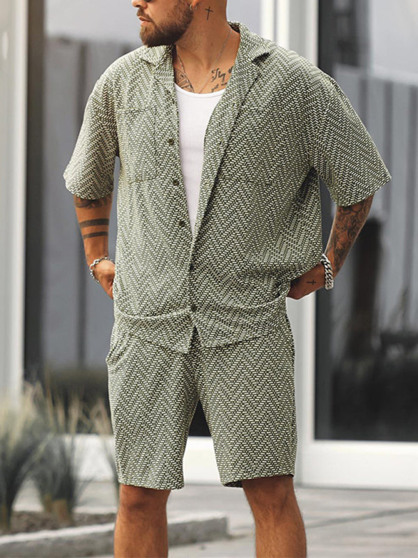 Men's casual short -sleeved shirt & shorts printed set