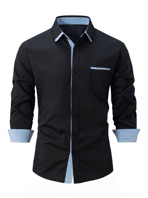 Men's Color Block Business Slim Casual Long Sleeve Shirt