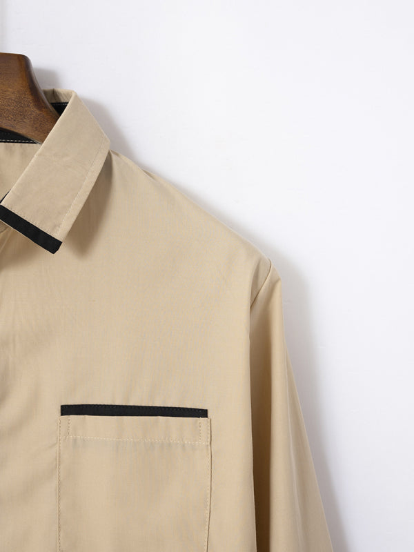 Men's Color Block Business Slim Casual Long Sleeve Shirt