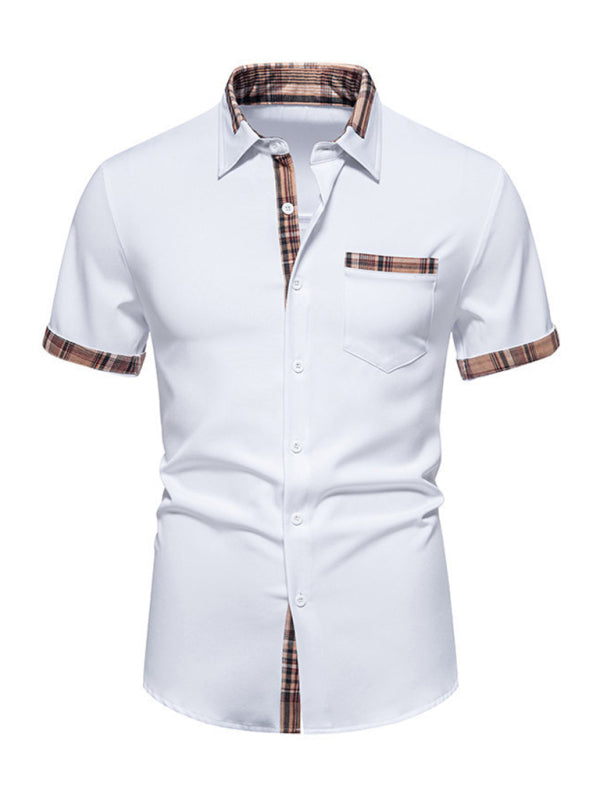 Men's Casual Buttoned Plaid Short Sleeve Shirt