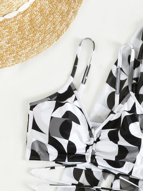 Split three-piece high waist long-sleeved ins blouse drawstring swimwear