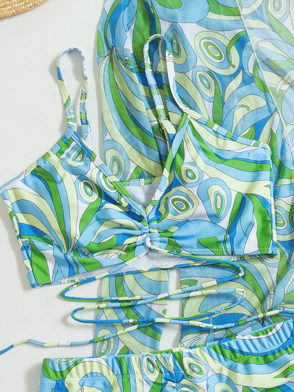 Split three-piece high waist long-sleeved ins blouse drawstring swimwear