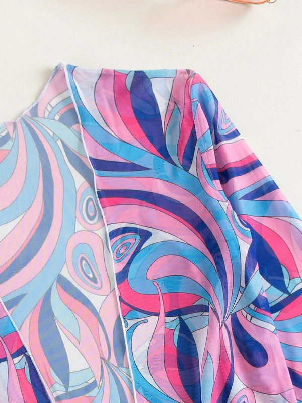 Split three-piece high waist long-sleeved ins blouse drawstring swimwear