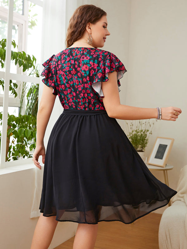 Plus Size Women's Daily Casual Print V Neck Loose Dress