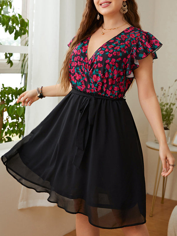 Plus Size Women's Daily Casual Print V Neck Loose Dress