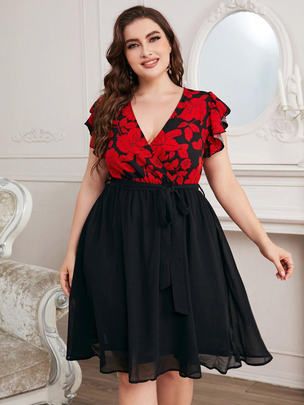 Plus Size Women's Daily Casual Print V Neck Loose Dress