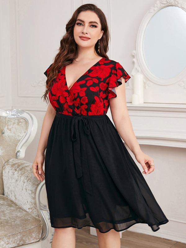 Plus Size Women's Daily Casual Print V Neck Loose Dress