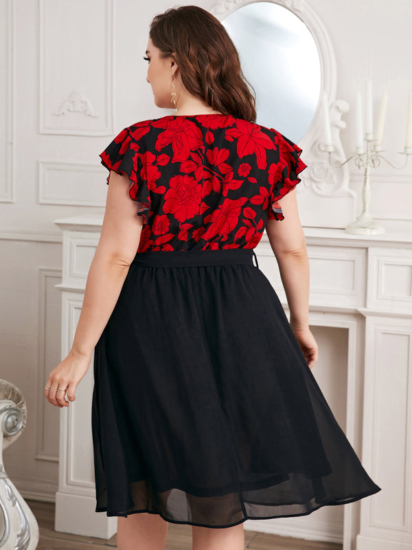 Plus Size Women's Daily Casual Print V Neck Loose Dress