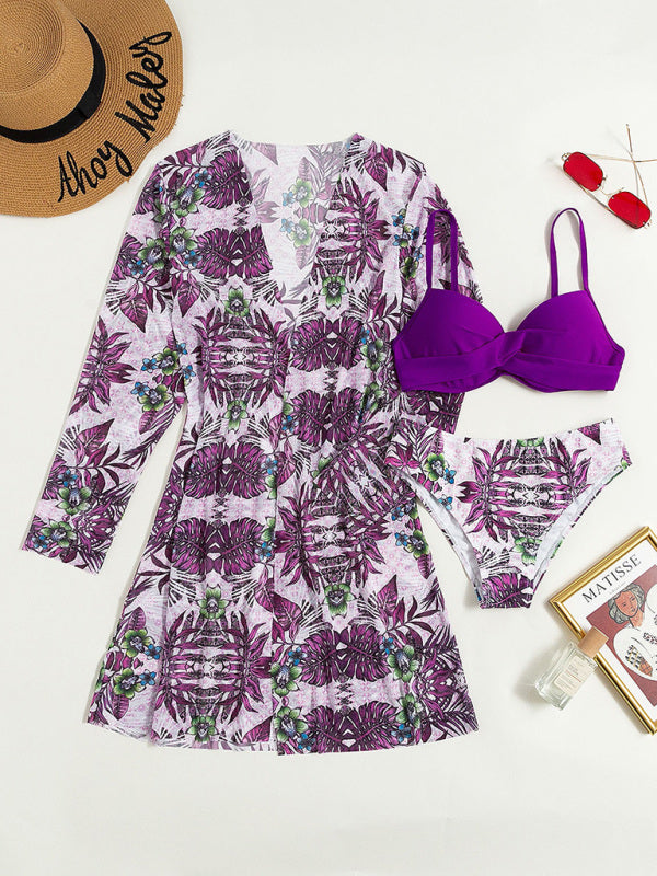 New Fashion Three-piece Bikini Mesh Split Swimsuit