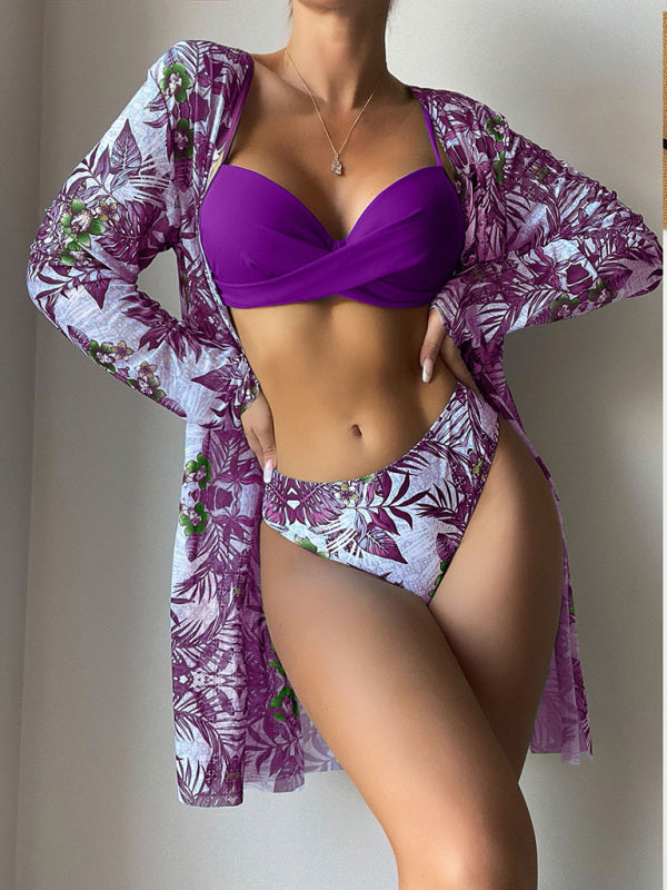 New Fashion Three-piece Bikini Mesh Split Swimsuit