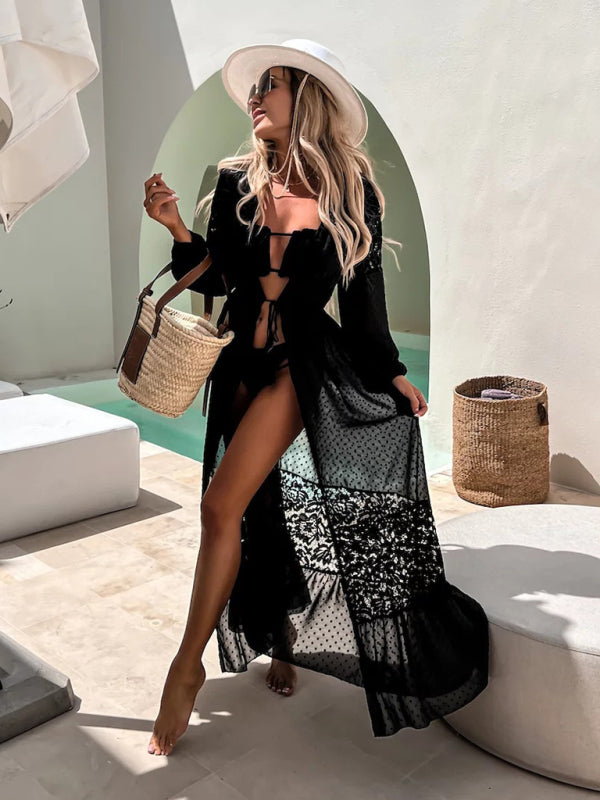 Women's chiffon stitching lace long cover-up