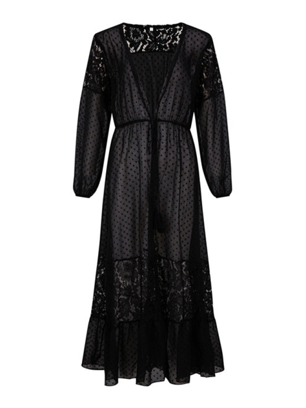 Women's chiffon stitching lace long cover-up
