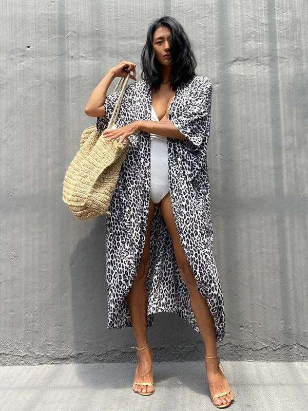 Beach Cover-Up Rayon Tie-Dye Graphic Print Cardigan