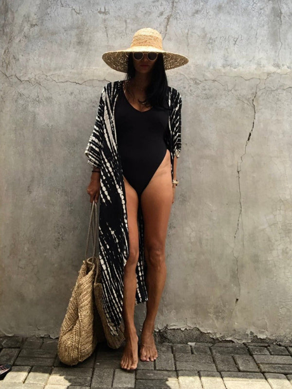 Beach Cover-Up Rayon Tie-Dye Graphic Print Cardigan