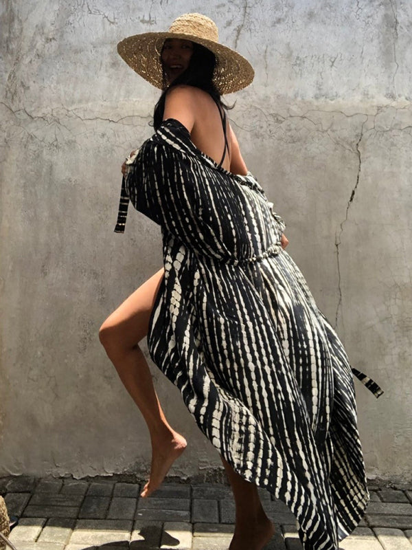 Beach Cover-Up Rayon Tie-Dye Graphic Print Cardigan