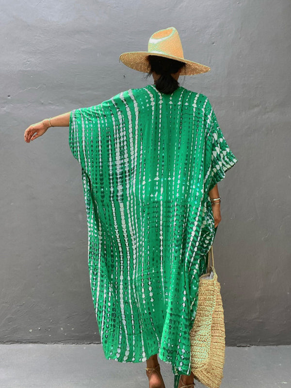 Beach Cover-Up Rayon Tie-Dye Graphic Print Cardigan