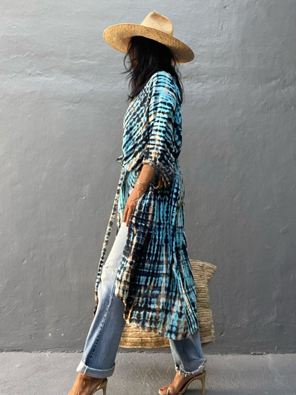 Beach Cover-Up Rayon Tie-Dye Graphic Print Cardigan