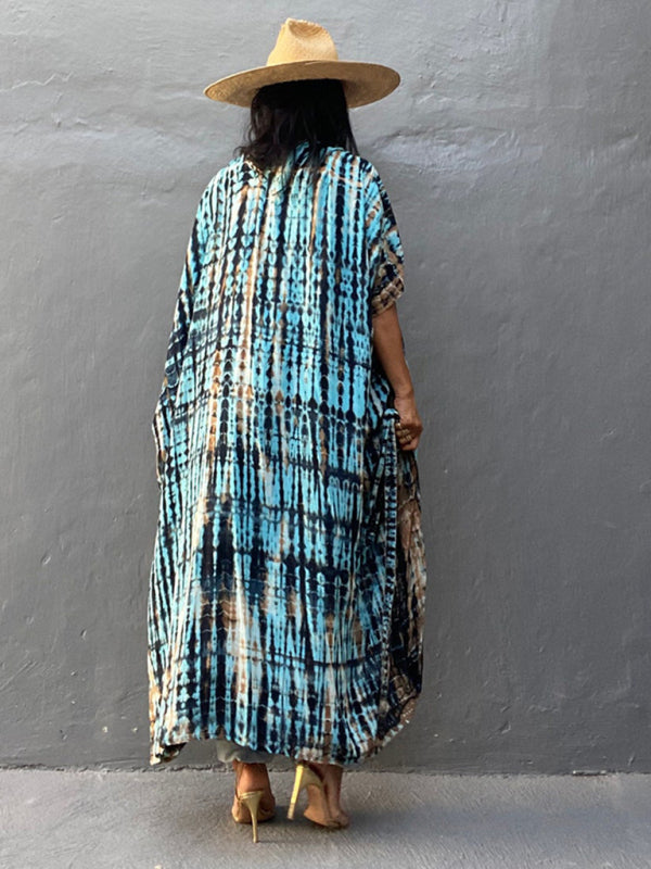 Beach Cover-Up Rayon Tie-Dye Graphic Print Cardigan