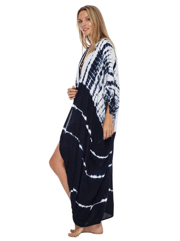 Beach Cover-Up Rayon Tie-Dye Graphic Print Cardigan