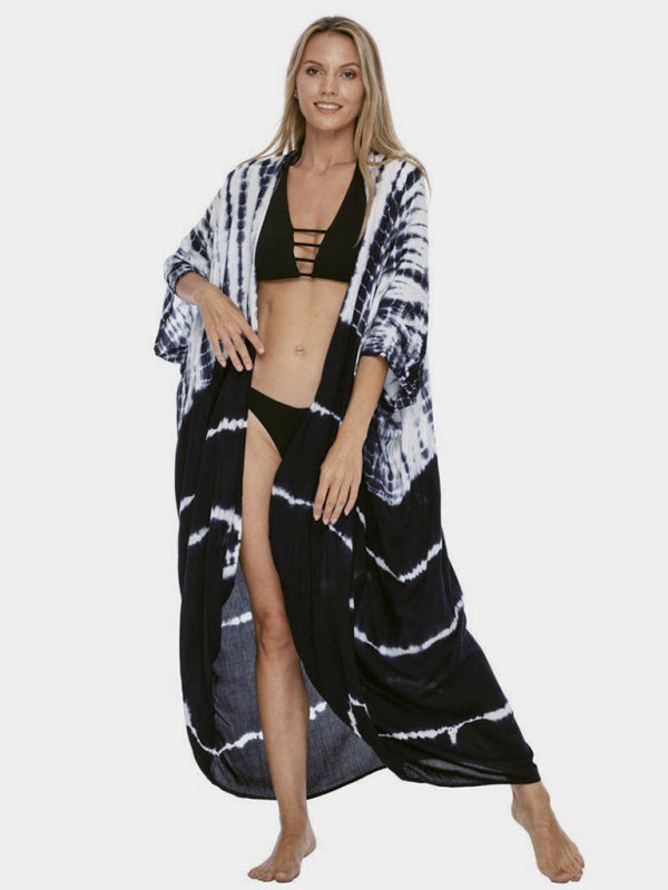 Beach Cover-Up Rayon Tie-Dye Graphic Print Cardigan