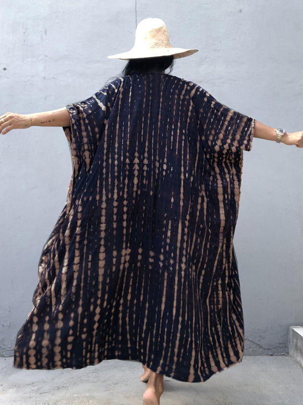 Beach Cover-Up Rayon Tie-Dye Graphic Print Cardigan