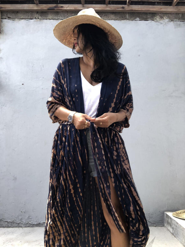 Beach Cover-Up Rayon Tie-Dye Graphic Print Cardigan