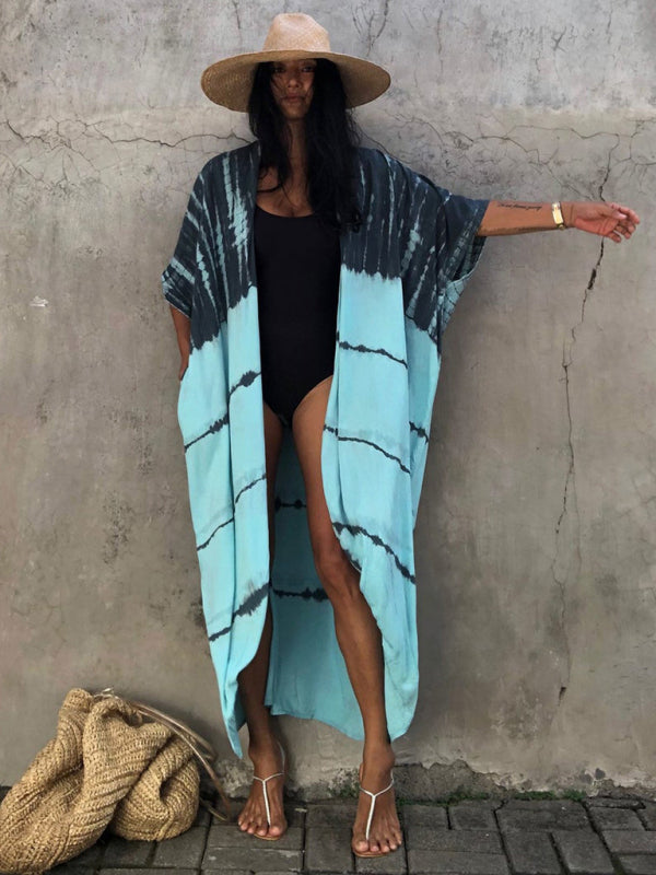 Beach Cover-Up Rayon Tie-Dye Graphic Print Cardigan