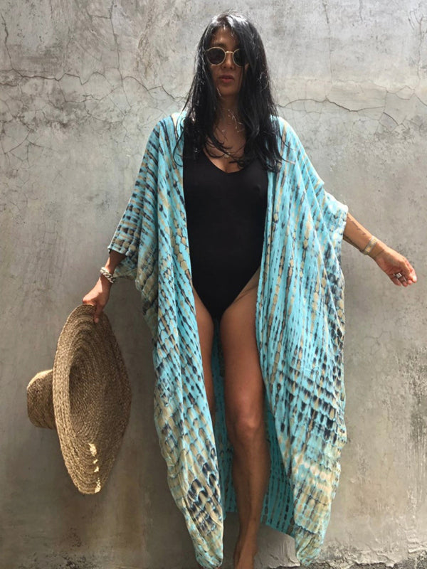 Beach Cover-Up Rayon Tie-Dye Graphic Print Cardigan
