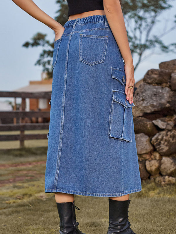 Elastic Waist Denim Casual Skirt
