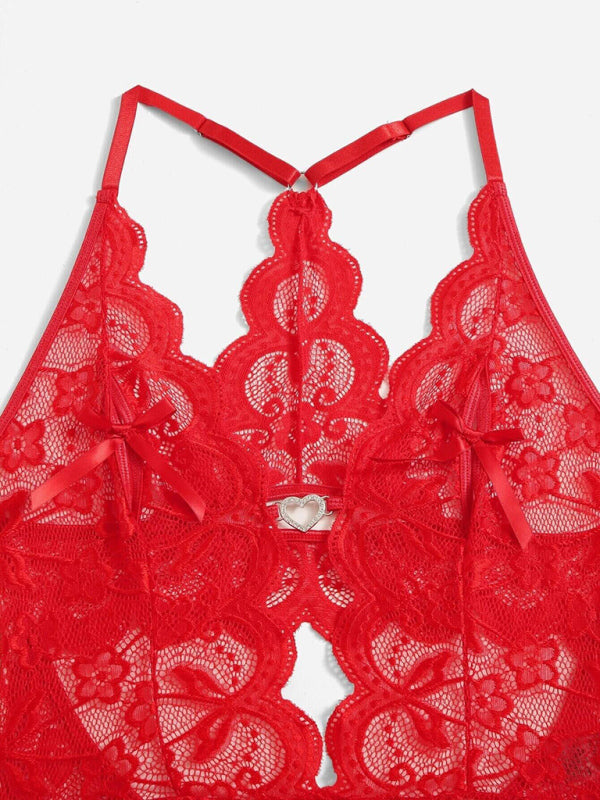 New women's sexy lace see-through crotch-free one-piece lingerie